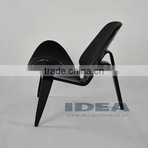 DC6018 Replica Hans Wegner Shell Chair - Black Shell/Black Leather Pad thumbnail-3
