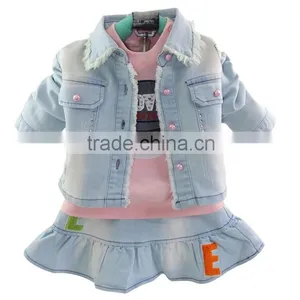 2015 Baby Girls Cotton Jeans Skirt 3 Pcs Set thumbnail-5