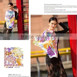 Flower Design 100%silk Twill Square Scarf thumbnail-1