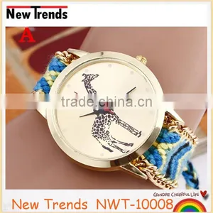 2016 Hot New Fashion Women Colorful Cord Weaved Giraffe Watches thumbnail-1