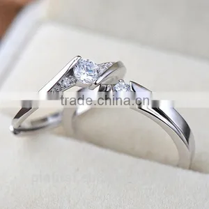 Factory Wholesale S925 Silver AAA Cubic Zircon Couple Rings Opening Shape Fashion Gift thumbnail-1