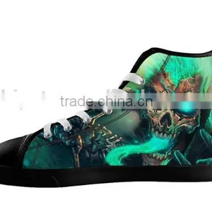 Men's Skull High Top Casual Shoes,Black Lace-up Canvas Sneakers thumbnail-3