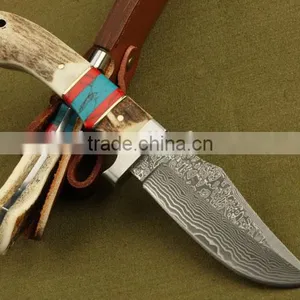 OEM Damascus Steel Antler Wood Handle Full Tang Knife thumbnail-1