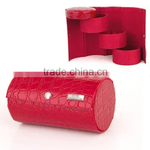 Wholesale Custom High-grade PU Leather Jewelry Box, Cylindrical Powder Box, Red Storage Box thumbnail-1