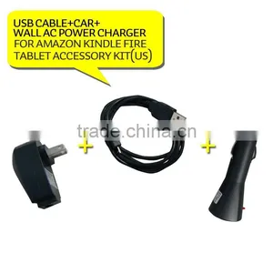 3 in 1 Usb Charger Cable + Car Charger + Home Charger / Wall Charger Kit for Amazon Kindle Fire Tablet (US) thumbnail-1