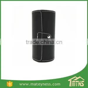 Black 3-slot Leather Cylinder Watch Box thumbnail-4