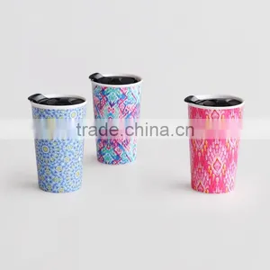 Double Wall Mug With Lid,ceramic Double Wall Travel Mug With Gold Decal,ceramic Travel Mug With Lid and Printing thumbnail-3