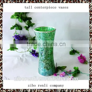 Tubbiness Shape Funky Crackle Green Mosaic Wedding Tall Centerpiece Vases thumbnail-1