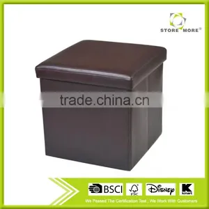 Brown Contemporary Faux Leather Storage Ottoman With Cover thumbnail-1