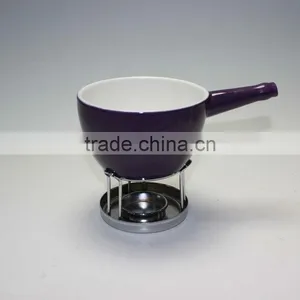 Ceramic Cheese Fondue Pot With Metal Stand thumbnail-1