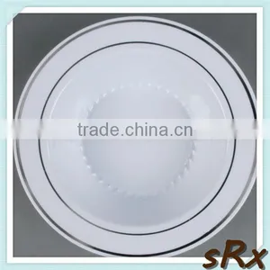 White 12 oz Plastic Soup Round Bowl With Silver Bands,Custom Making Plastic Soup Salad Bowl 12 oz for Sale thumbnail-2