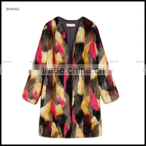 New Fashion Ladies Warm Winter Colors Waisted Slim Faux Fox Fur Long Coat thumbnail-1