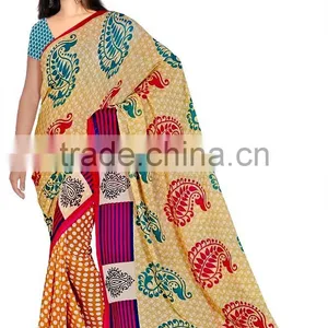 Flower Printed Designer Saree Full Border Design Print thumbnail-4