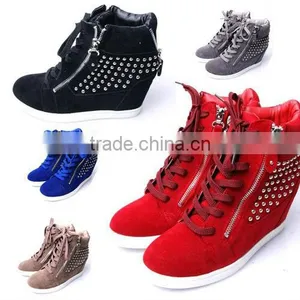 2ssd0523 Hidden Wedge Heel Stud Work Suede Sneakers Top Quality Comfortable thumbnail-1