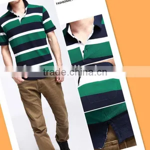 High Quality Men's Cotton Green Striped Polo Shirt Wholesale China thumbnail-3
