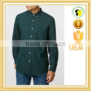 Dark Green Oxford Long Sleeve Casual Shirt thumbnail-1