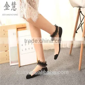 WS-48 Woman Japanese Sweet Lace Flowers Ultra-Thin Crytstal Silk Transparent Upper Cotton Bottom Princess Socks Ladies thumbnail-1
