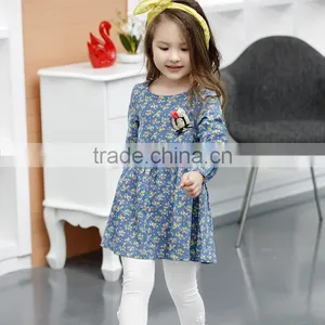 Custom Printed Floral Fabric Girls Dress With Decoration Autumn or Spring Long Sleeve Whole Dress thumbnail-1