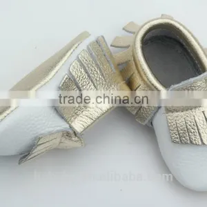 Pink and Gold Moccasin Baby Shoes Genuine Leather Soft Sole for Boy and Girl thumbnail-2