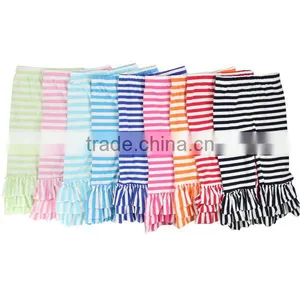 2017 Childrens Boutique Clothing Stripe Kids Capri Girl Triple Ruffle Pants thumbnail-2