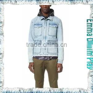 Men's Warm Weather White Blue Denim Jacket With Silver Button thumbnail-1