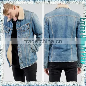 Vogue Style Mens Turn-down Collar Slim Fit Design Fleece Lined Denim Jacket thumbnail-4