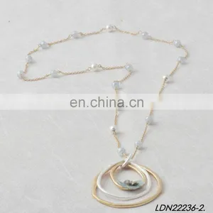 Vintage Mixed Metal Silver and Gold Concentric Circle Flower Pendant Charm Beaded Necklace for Fashion Women thumbnail-4
