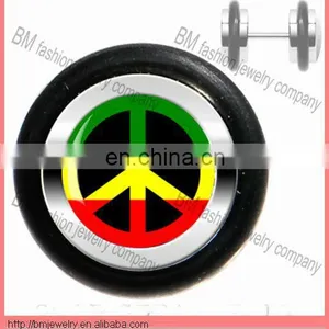Body Jewelry Fake Cheater Ear Plugs With Peace Colorful Logo Design thumbnail-1