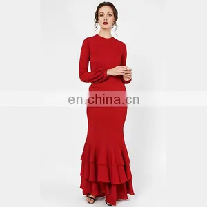 Modern Islamic Clothing Wholesale Fashion Ruffle Design Long Bell Sleeve Baju Kurung thumbnail-3