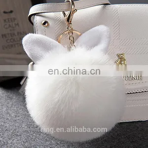 Fluffy Pom Pom Keyring Artificial Fur Rabbit Ear Fur Ball Keychain thumbnail-3