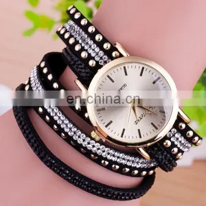 Crystal Woven Leather Bracelet Watch Golden Quartz Watch Leather Bracelets Women Leisure Leather Bracelet Watch Gifts for Her thumbnail-4