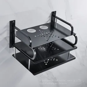Black Medium Three-layer Aluminum STB Rack Router Wall Mounted Telephone TV STB Rack thumbnail-2