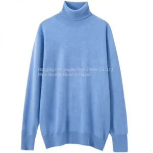 Blue Color Soft Turtleneck Cashmere Sweater for Mens Pure Cashmere Sweater Loose Style Pullover thumbnail-2