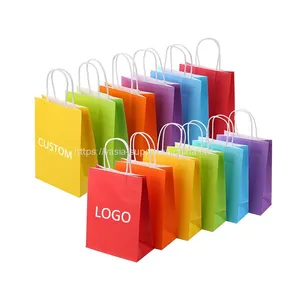 Wholesale Custom Logo Printing Recycled Reusable Food Take Away Grocery Party Gift Kraft Paper Bags thumbnail-1