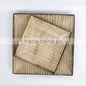 16-piece Stoneware Square Dinnerware Set With Stripe Design thumbnail-2