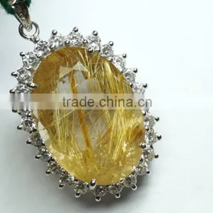 Golden Rutile Quartz 925 Sterling Silver Pendants thumbnail-3