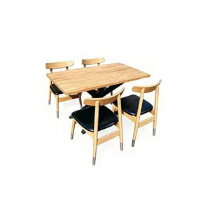 European Minimalist Four - Person Dining Table and Chairs / Solid Wood Dining Table and Chairs / Staff Dining Table thumbnail-1