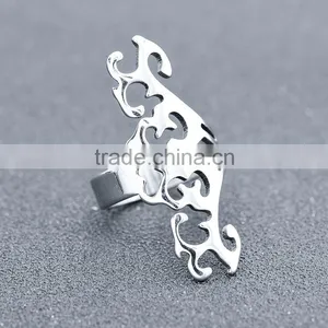 Ladies Stainless Steel Silver Cut-out Big Geometric Pattern Statement Ring thumbnail-2
