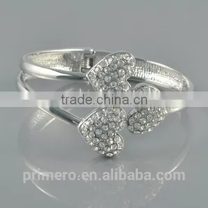 Hot Women Silver Tone 2 Heart Crystal Cuff Bracelet Bangle Fashion Jewelry Gift thumbnail-3