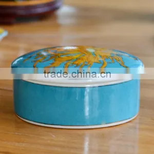 Customer Handpainted White Ceramic Jewelry Box Round thumbnail-2