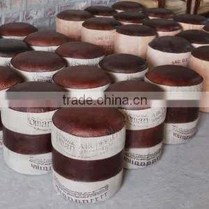 Vintage Furniture Manufacturers , Industrial Canvas Leather Puff ,Industrial Style Furniture Wholesale thumbnail-2