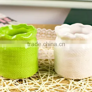 Ceramic Circular Sack Flower Pen Pot, Mini Pen Pot thumbnail-1