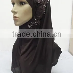 H274 Latest One Piece Instant Hijab With Lace and Rhinestones,muslim Scarf thumbnail-5