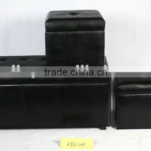 Set 3 Leather Black With Button and Cover Storage Ottoman thumbnail-1