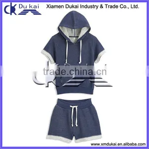 Women's French Terry Short Sleeve Set, Women's Vest and Shorts Set, Women's Jogging Wear thumbnail-3