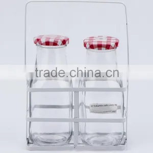 Glass Bottle With Straw With Metal Rack(CCP843/2T) thumbnail-2