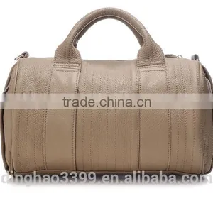 New Design Women's Leather Travel Bag,cylindrical Brown Duffle Bag thumbnail-1