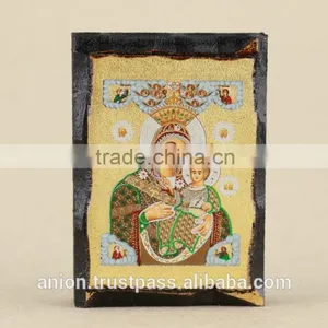 Greek & Russian Orthodox Wooden Icon. Mother God. Hodegetria. Small Size thumbnail-1