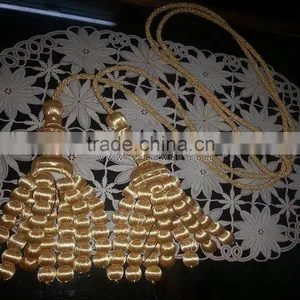 Beaded Borlas Con Bolitas Tassel Gold With Mylar Metallic Thread and Long Twisted Cord | Church Tassels Manufacturer Supplier thumbnail-1