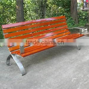 Stainless Steel Garden Bench With Wooden Slats Bench Seating thumbnail-1